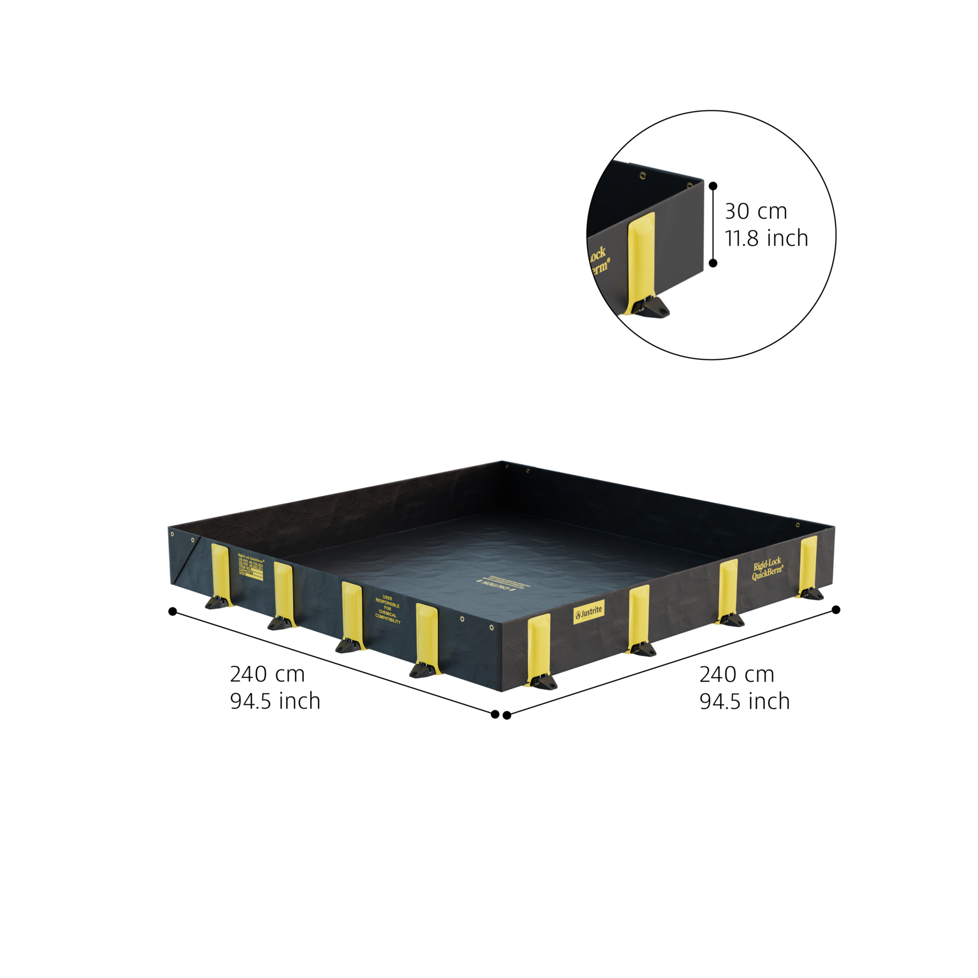Justrite Drive-Over Berm — 8ft. x 8ft. x 12in., Rigid-Lock, 475-Gal. Spill Capacity, Black, Model# 28518